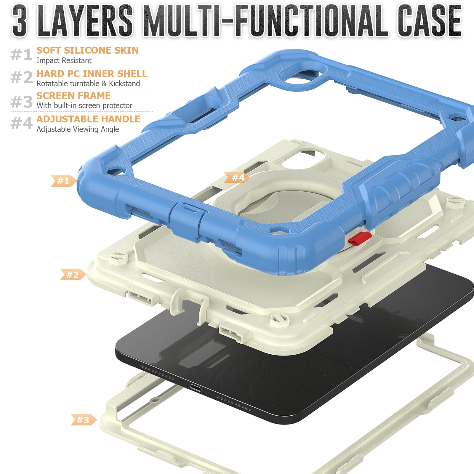 Allytechgroup Screen Protector Case for Apple iPad mini 7th Gen/ 6th Gen 8.3 Inch, Heavy Duty Protective Build-in Pencil Holder Handle Stand Rugged Bumper Case Kids Friendly for iPad mini 6 7, Blue