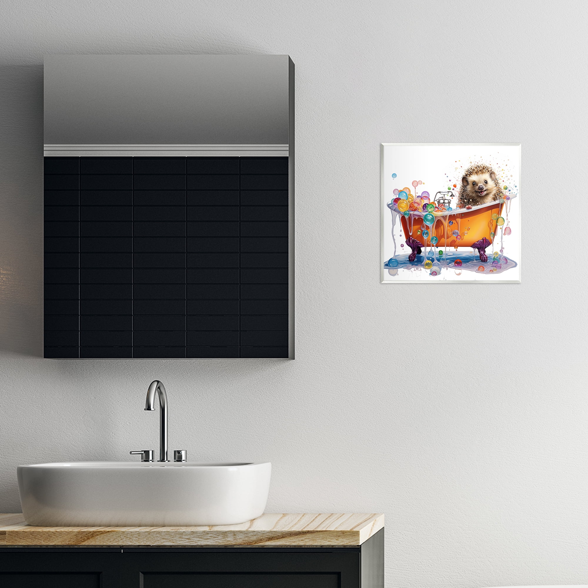 Stupell Industries Happy Hedgehog Bubble Bath Bath & Laundry Painting Unframed Art Print Wall Art, 12 x 12
