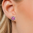 thumbnail image 3 of Gem Stone King 18K Yellow Gold Plated Silver Pink Created Sapphire  Earrings with Jackets for Women | 2.00 Cttw | Gemstone September Birthstone | Round 6MM, 3 of 6