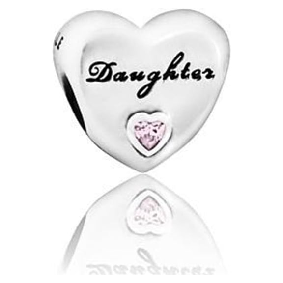 PANDORA Daughter Heart Charm Two Tone Sterling Silver, Cubic Zirconia Bracelet Charms