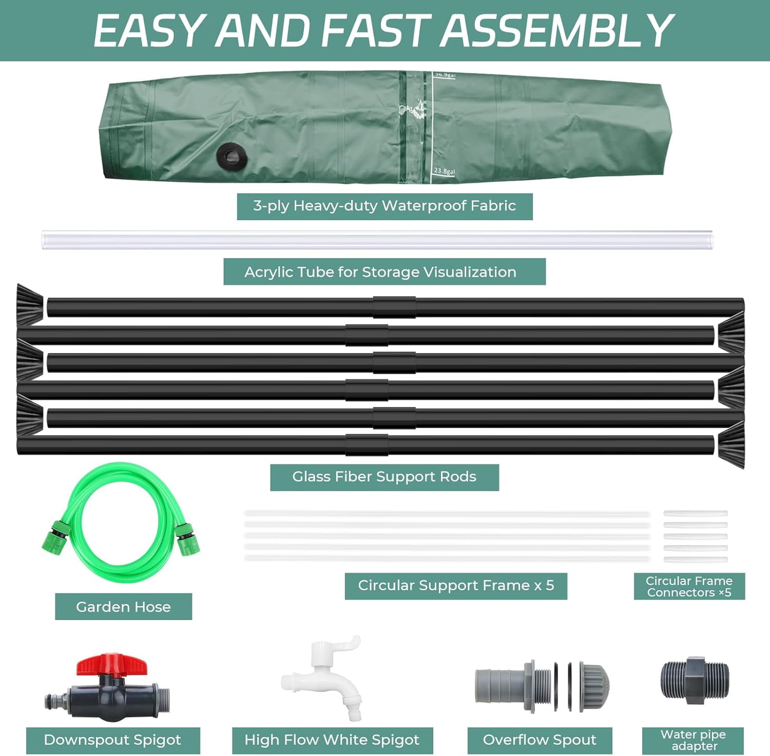 Rain  with Filter, Spigots & Overflow Kit - 66 Gallon Green Water Storage  for Rainwater