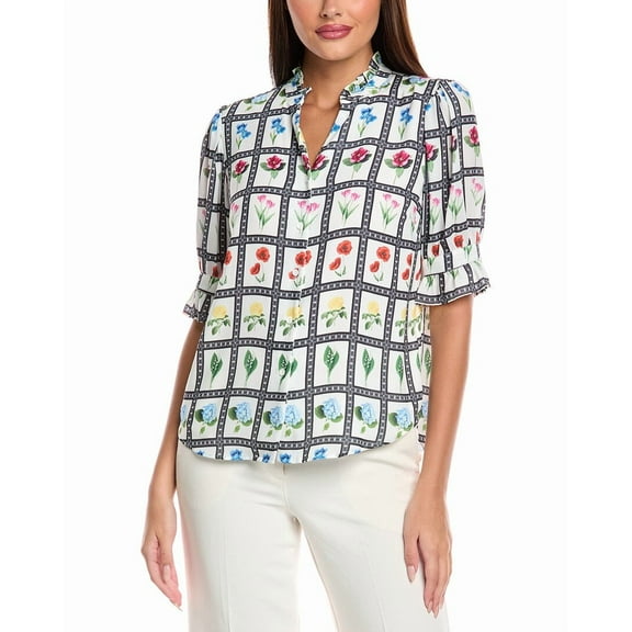 T Tahari womens  Floral Blouse, xs, White