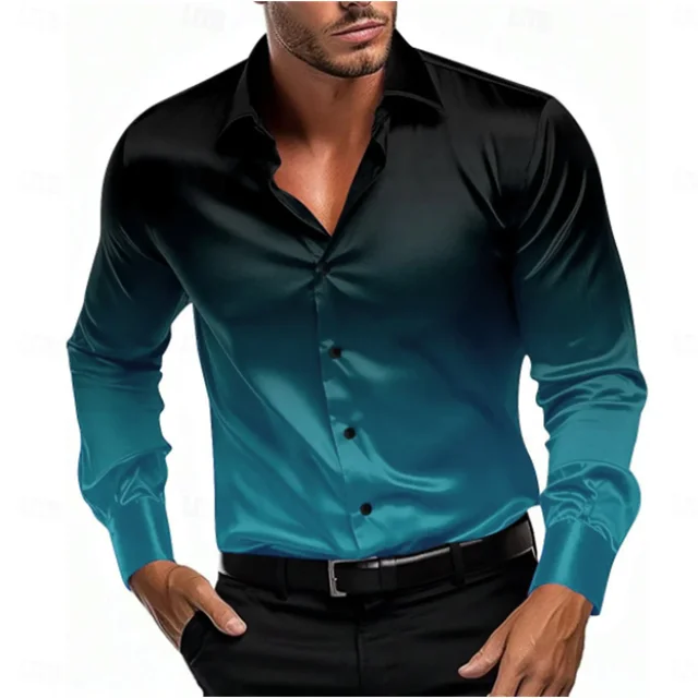 Camisa de hombre con solapa estampada en 3D, camisa de manga larga, camisa de diseño cómoda e informal para negocios de primavera/verano