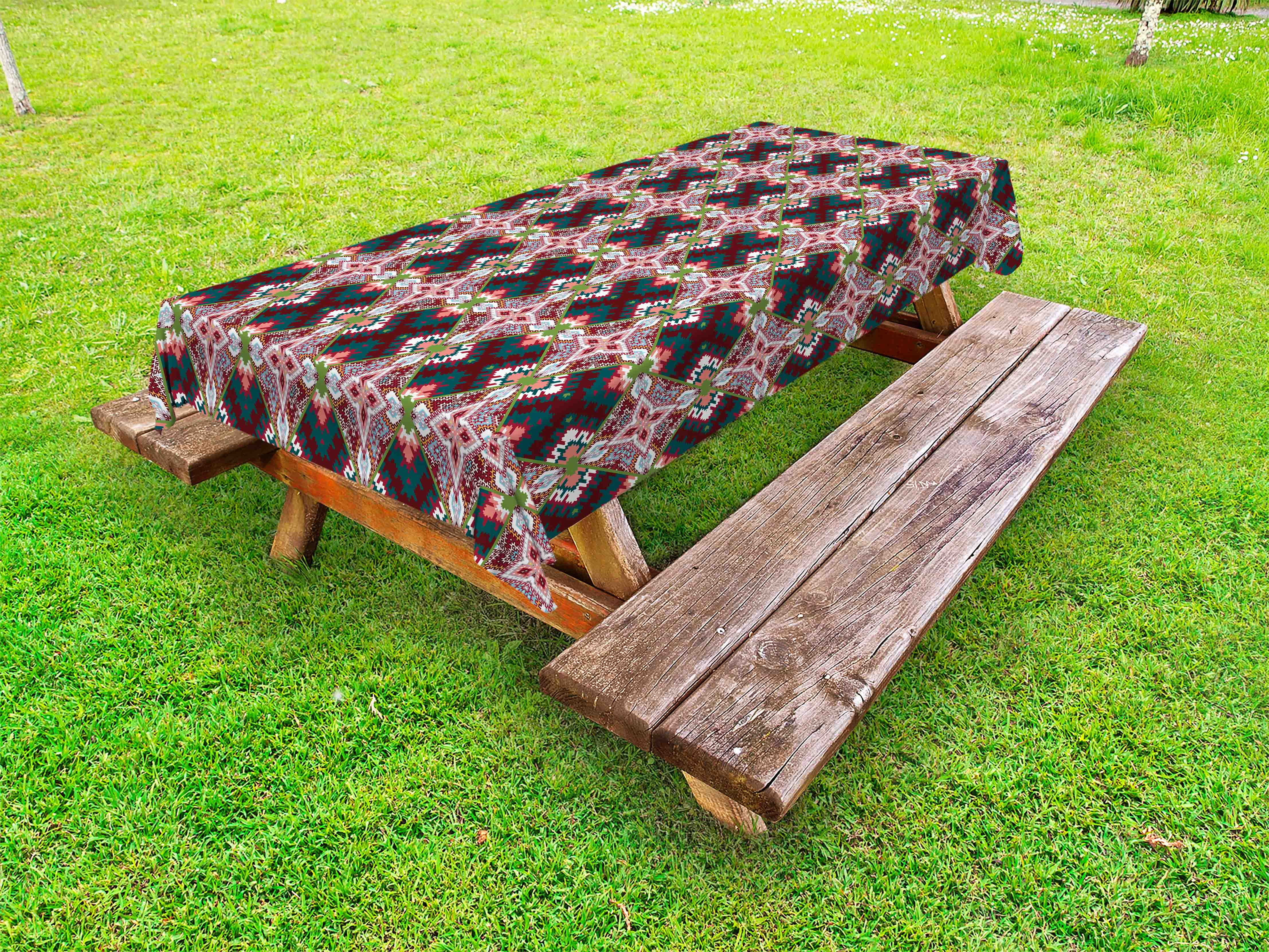 African Outdoor Tablecloth, Abstract Ethnic Composition with Indigenous