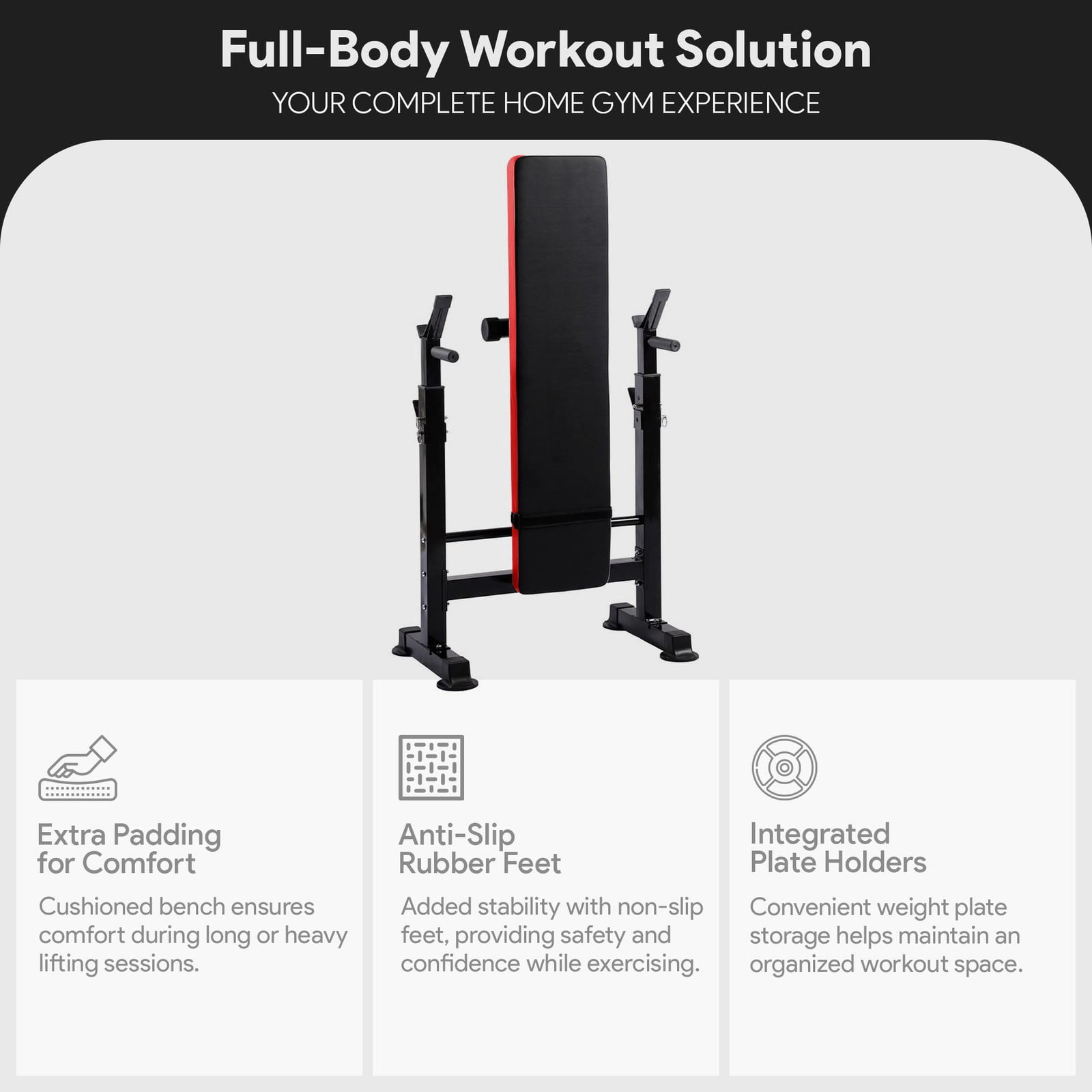 Favory Steel Weight Bench w/ Squat Rack,Foldable Home Gym Equipment for Range of Workouts w/Position Barbell Holder & Adjustable Seat and Recliner