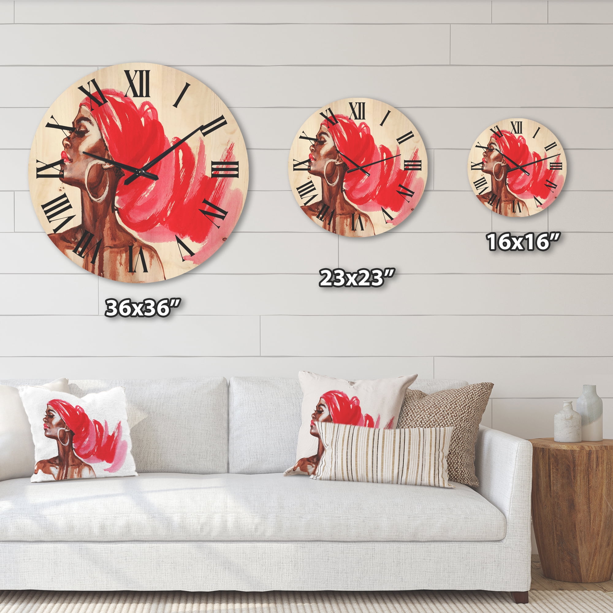 Designart 'Portrait of Afro American Woman IX' Modern Wood Wall Clock