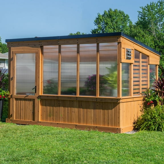 Backyard Discovery Zalie 11' x 7' Cedar Wood and Polycarbonate Greenhouse Kit, PowerPort