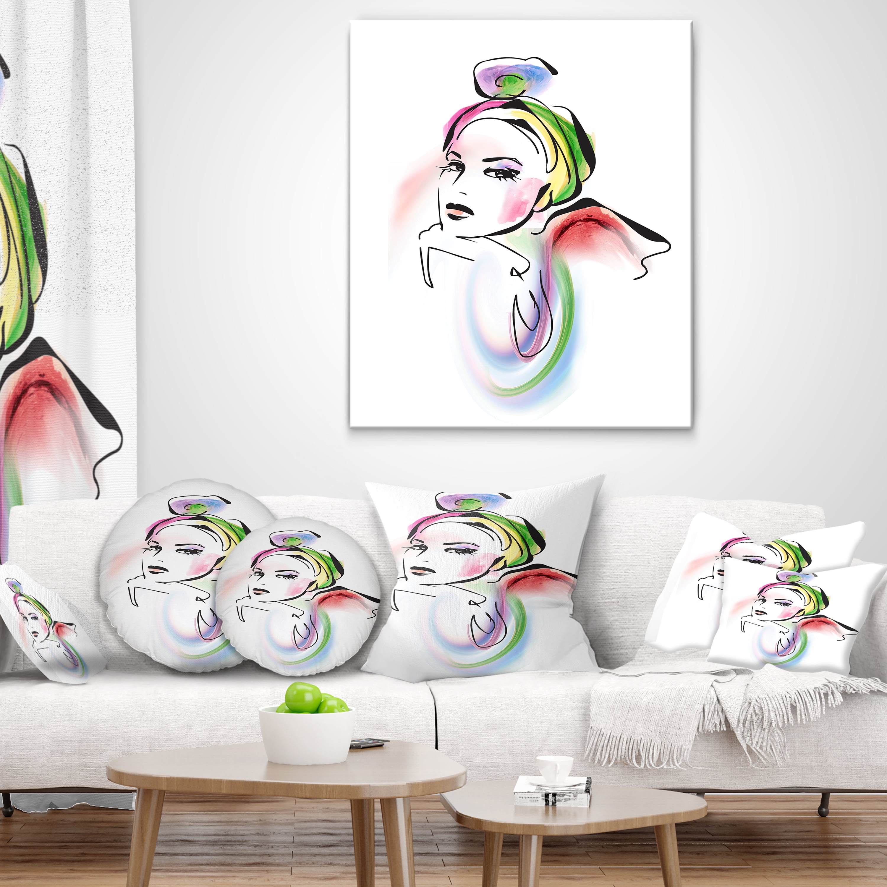 Designart Drawing Portrait of Woman - Abstract Throw Pillow - 18x18