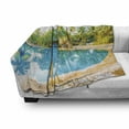 thumbnail image 3 of Landscape Soft Flannel Fleece Blanket, Umbrella and Chair Around the Round Pool Tourist Space Famous Spots Concept, Cozy Plush for Indoor and Outdoor Use, 50" x 60", Green Blue Cream, by Ambesonne, 3 of 6