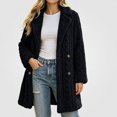 thumbnail image 3 of ITSAME Womens Fleece Mid Length Coat Notched Lapel Button Front Warm Winter Outerwear Jacket Black Size L, 3 of 9