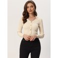 thumbnail image 4 of Suéter Corto de Manga Larga con Cuello En V para Mujer Allegra K Jersey de Punto Acanalado Beige S, 4 of 5