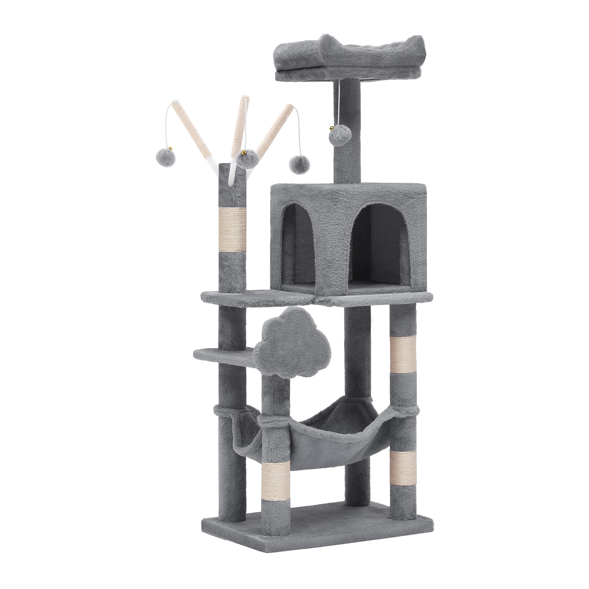 Uforic 44" Cat Tree Condo with Scratching Posts & Hammock, Indoor Pet Play Center, Light Gray