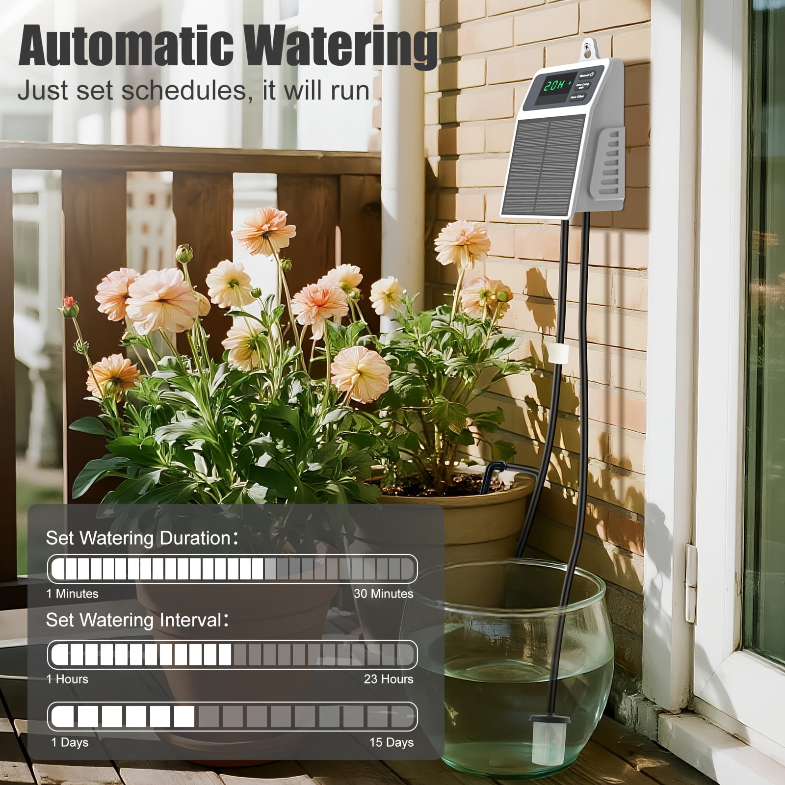 Solar-Powered Automatic Drip Irrigation System, 2200mAh Battery with Type-C Charging, DIY Garden Watering Kit with 10m Tubing, 10 Drippers, for Balcony, Yard, Indoor & Outdoor Plants