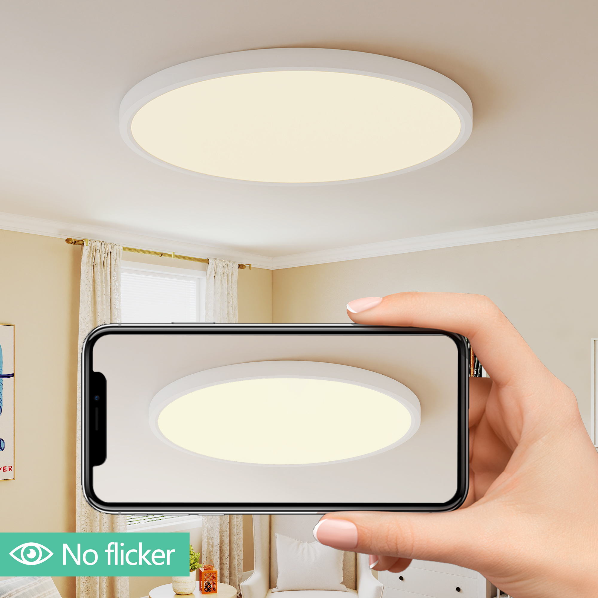 Leumius 4-Pack Flush Mount LED Ceiling Light Fixture, 16Inch 32Watt, Dimmable & 5 Color Selectable Ceiling Lamp 3520LM Low Profile Ceiling Light for Kitchen Bedroom Hallway Porch White
