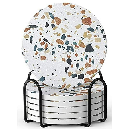 

Coasters for Drinks Absorbent Coasters with Holder Set of 6 Avoid Furniture Being Scratched and Soiled Housewarming Gift for Home Decor 4 inches -2 Terrazzo Pattern