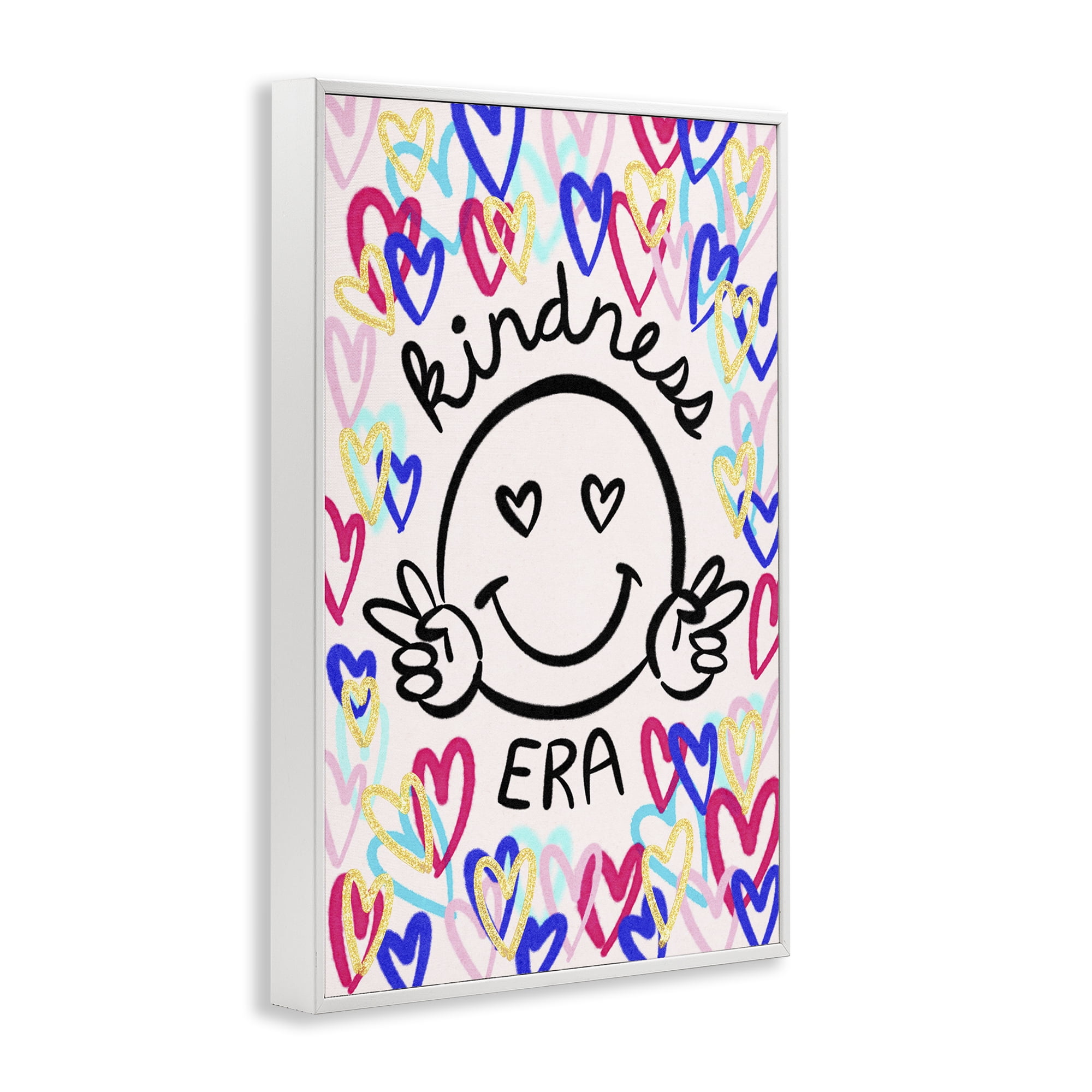 Stupell Industries Kindness Era on Hearts Typography Painting White Framed Art Print Wall Art, 16 x 24