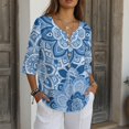 thumbnail image 4 of Tutolipy Blue Mandala Print Linen-Style Imitation Linen Blouse, Casual Linen-Like Women Short Sleeve shirts for Spring Outdoor Vacation, Size 5X-Large, 4 of 9