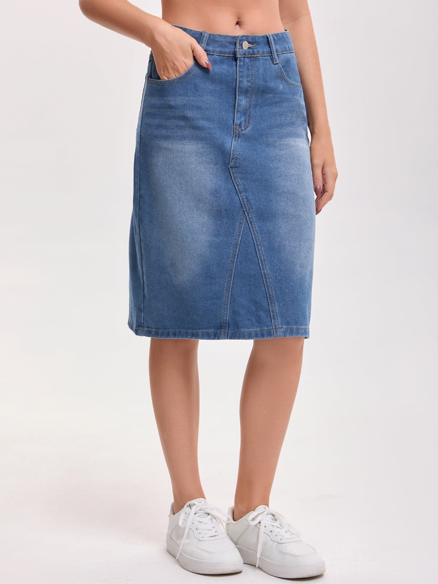 DARING DIVA Women's Durable Denim Skirt A-Line Midi Jean Skirts XX-Large Blue