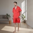 thumbnail image 4 of Family Matching Pajamas Contrast Trim Short Sleeve Lapel Tops and Shorts Set Family Satin Sleepwear, 4 of 8
