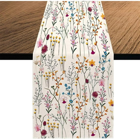 Watercolor Wild Flowers Table Runner, Seasonal Summer Colorful Flowers Holiday Kitchen Dining Table Decoration for Home Party Decor 13 x 70 Inch