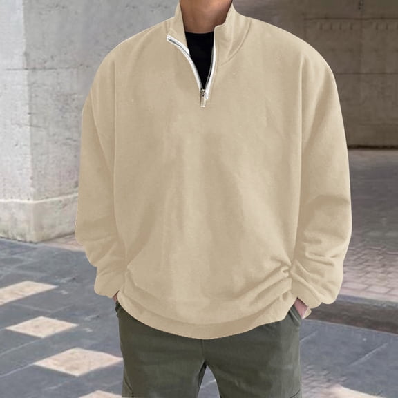 Men's Sweatshirts Solid Color Casual Fashion Loose Fit Crew Neck Shirts Soft Comfoty Long Sleeve Y2K Outfits Spring Fall Pullover Tops Beige L