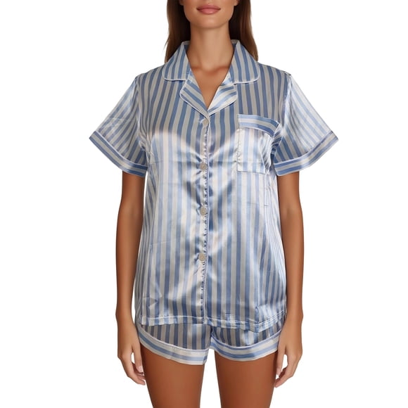 HITIME Pijama de Satín para Mujer Talla M, Conjunto de Short y Playera de Verano, Tela de Lujo Suave y Transpirable, Ideal para Dormir o Lounge