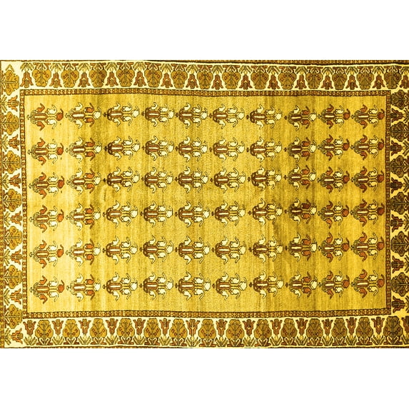Ahgly Company Machine Washable Indoor Rectangle Persian Yellow Traditional Area Rugs, 8' x 12'