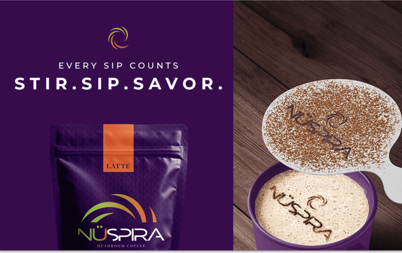 Nuspira Instant Mushroom Coffee, Latte, Naturally Caffeinated, 24 Stick Packs