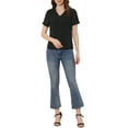 thumbnail image 2 of INSPIRE CHIC Women's Casual V Neck Short Sleeve Semi Sheer Swiss Dots Blouse Top L Black, 2 of 5