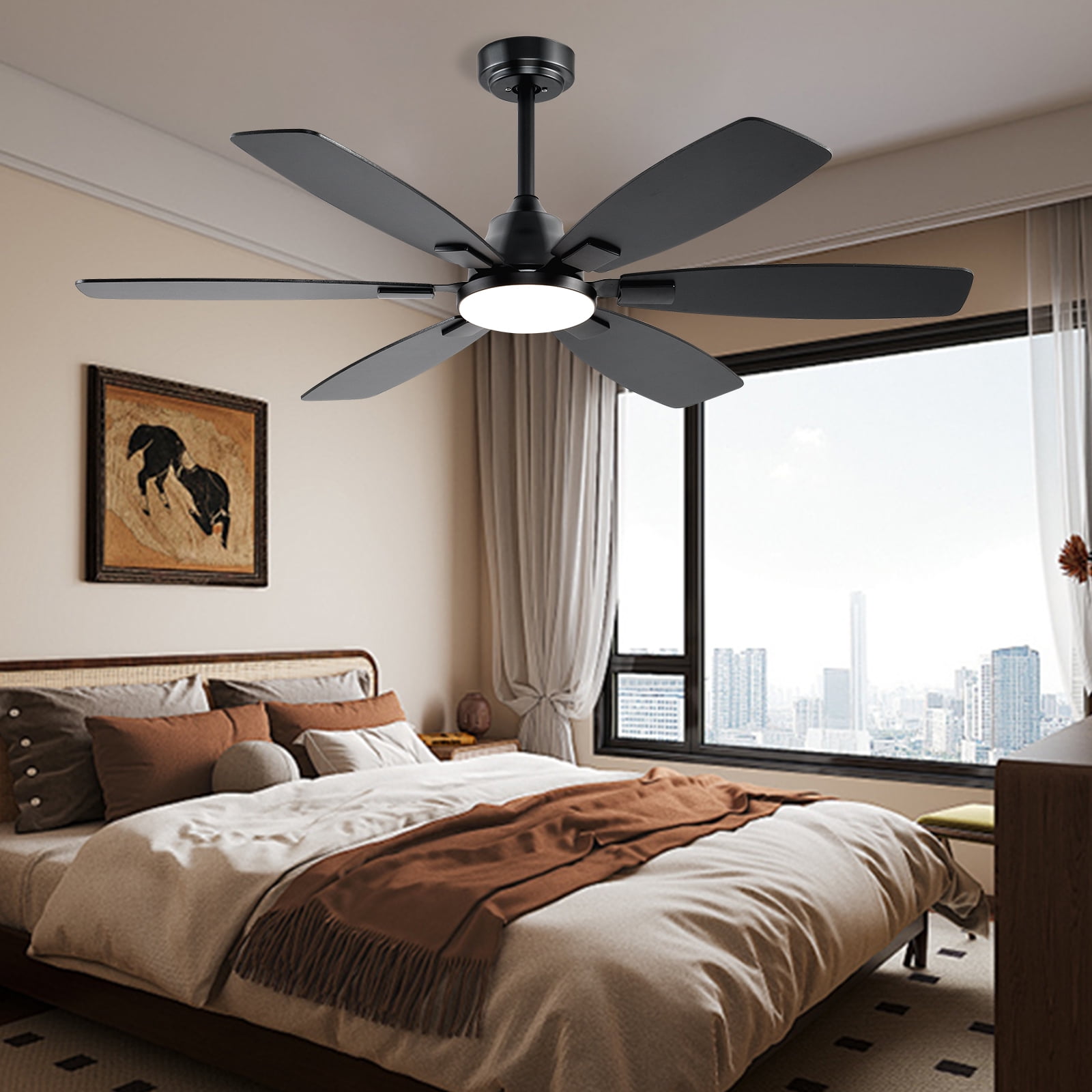 Ceiling Fans with Lights, 52 Inch Ceiling Fan with Light and Remote, 3CCT Dimmable, 6 Speed Reversible DC Motor,5 Blades Modern Black Ceiling Fan for Bedroom, Indoor/Outdoor Use