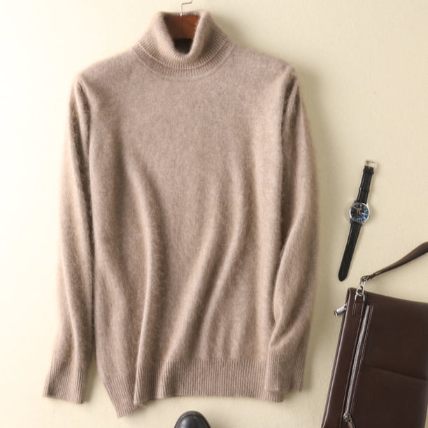 Suéter de cuello alto de terciopelo de visón para hombre, suéter corto, suelto, grueso, de talla grande, suéter de lana cálido para otoño e invierno