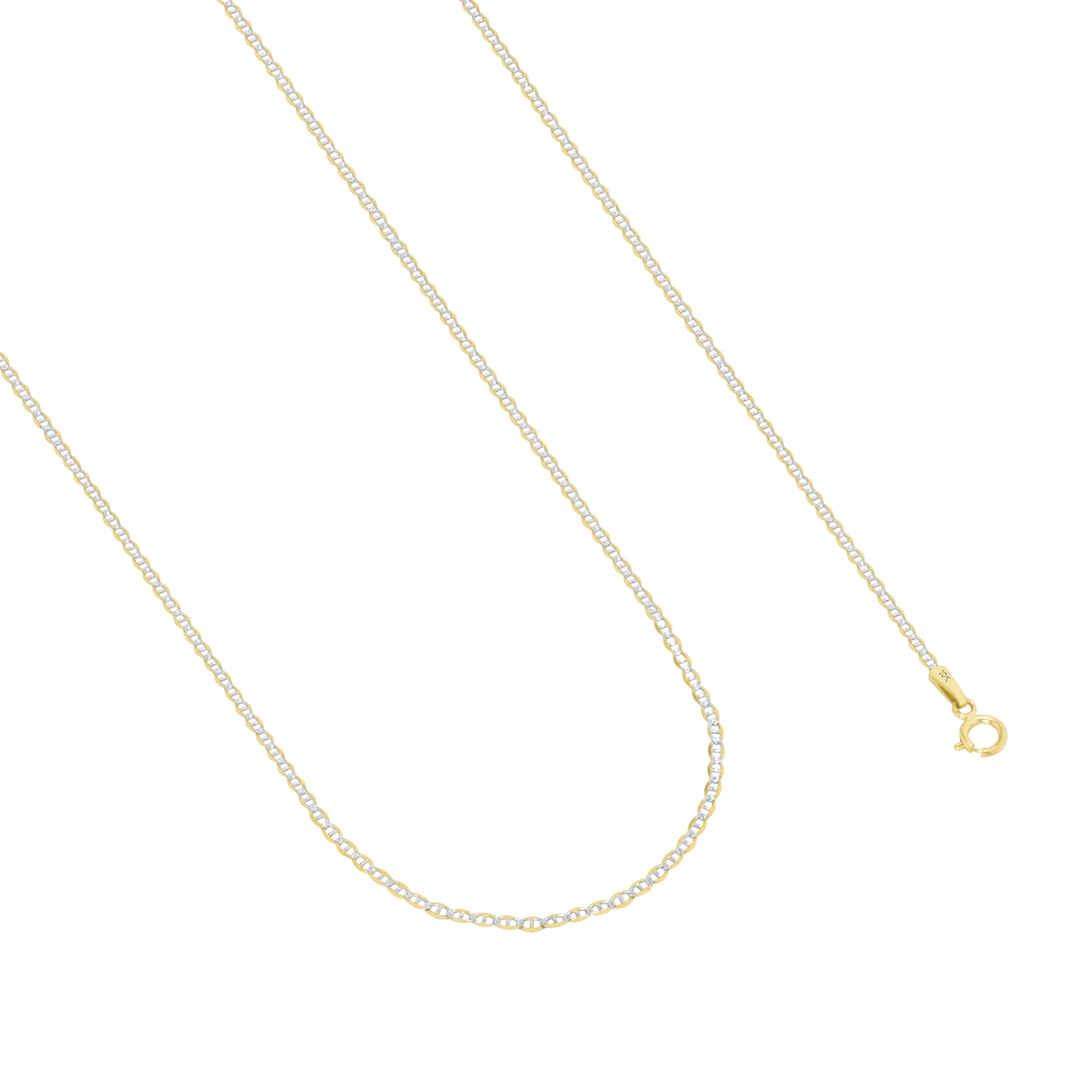 Nuragold 10k Real Yellow Gold Solid Mariner 1.5mm Anchor Chain Pave Diamond Cut Necklace (16"-26") Dainty Two Tone Italian Jewelry for Women