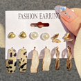 thumbnail image 1 of Juego de 6 pares de pendientes retro tipo C con personalidad creativa, pendientes de leopardo con gotas de aceite, pendientes de mariposa de amor Adecuado para muchas ocasiones, 1 of 6