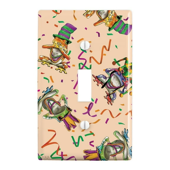 Mardi Gras Party Frogs See No Evil Hear Speak Pattern Plastic Wall Decor Toggle Light Switch Plate Cover