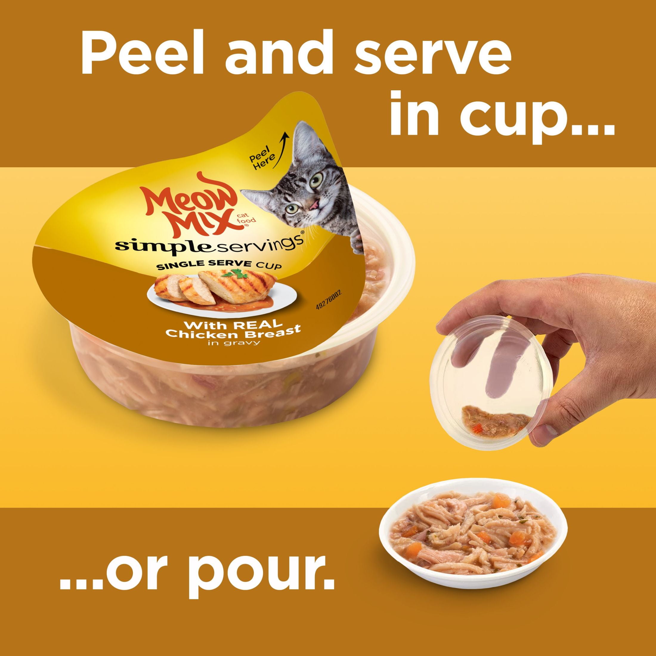 Meow Mix Simple Servings Wet Cat Food with REAL Chicken Breast in Gravy, 1.3oz Cups, 2 ct.