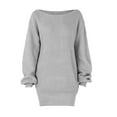 thumbnail image 5 of Women's Sweater Dress Knit Dress Long Sleeve Off Shoulder Solid Color Casual Winter Dress for Loungewear,Light Gray,L, 5 of 7