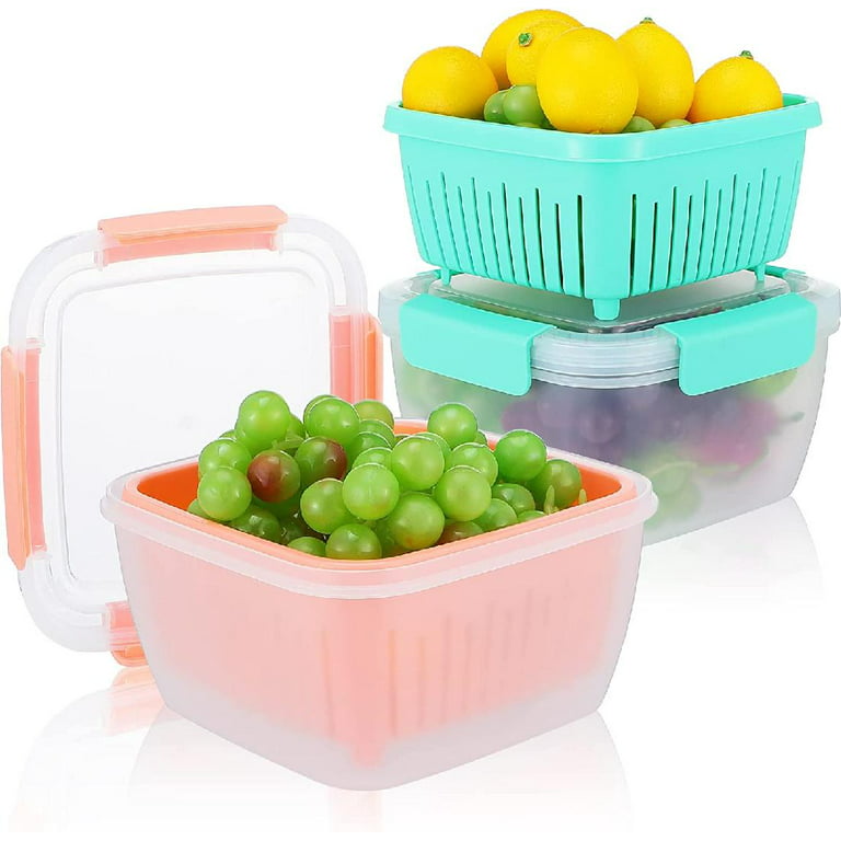 Wipaka Fruit Storage Containers for Fridge 5 Pack Plastic Fresh Produce Saver Refrigerator Organizer with Lids and Drain Colanders for Salad Berry