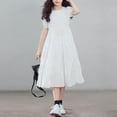 thumbnail image 4 of Miluxas Girls Boho Square Neck Puff Sleeve Smocked Tiered Casual A Line Short Mini Dress White 15-16 Years, 4 of 6