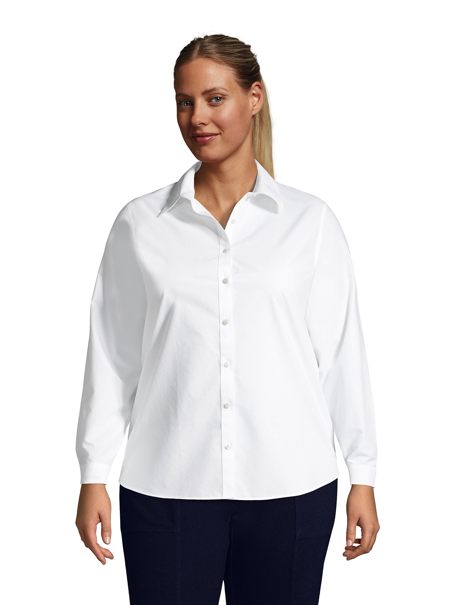 Lands' End Women's Plus Size Wrinkle Free No Iron Button Front Shirt -  Walmart.com