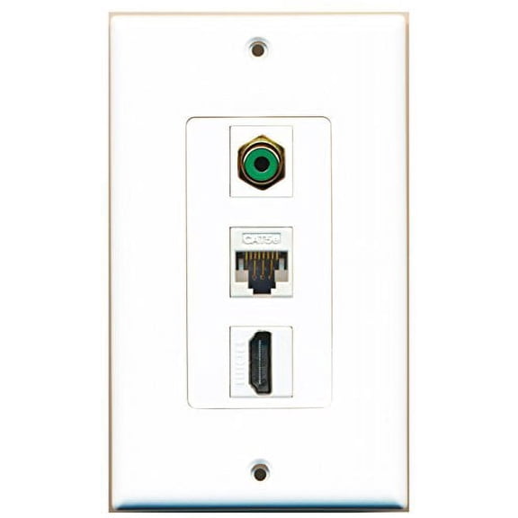 RiteAV - 1 Port HDMI and 1 Port RCA Green and 1 Port Cat5e Ethernet White Decorative Wall Plate
