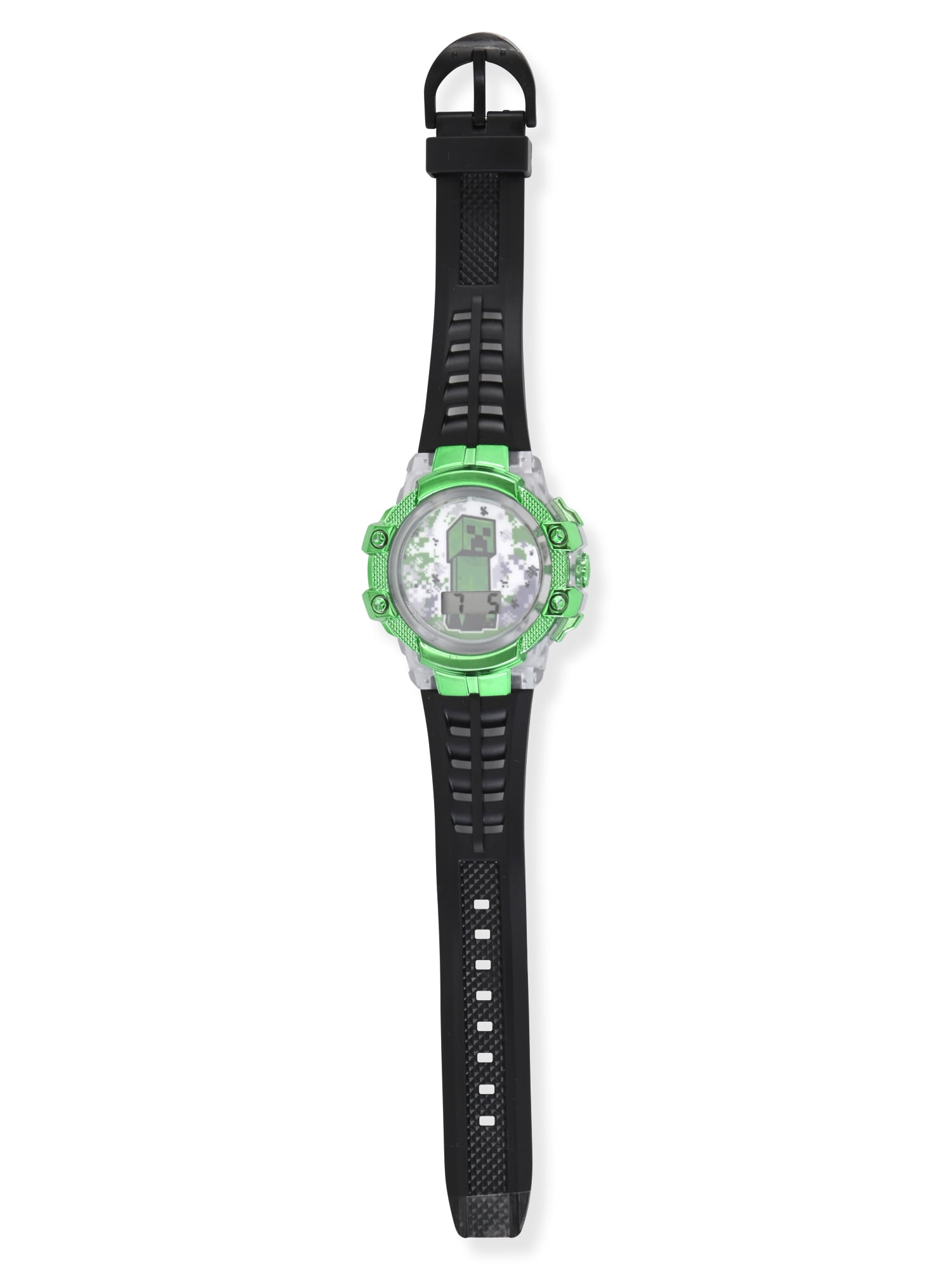 Minecraft Creeper Unisex Child Green Flashing Bezel LCD Watch, MIN4299WM