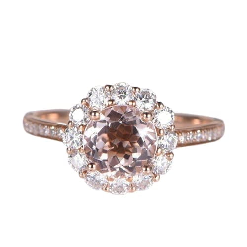 HeartsAndYou 1ct Natural Peach Morganite Floral Design Engagement Ring 14k SOLID Rose Gold