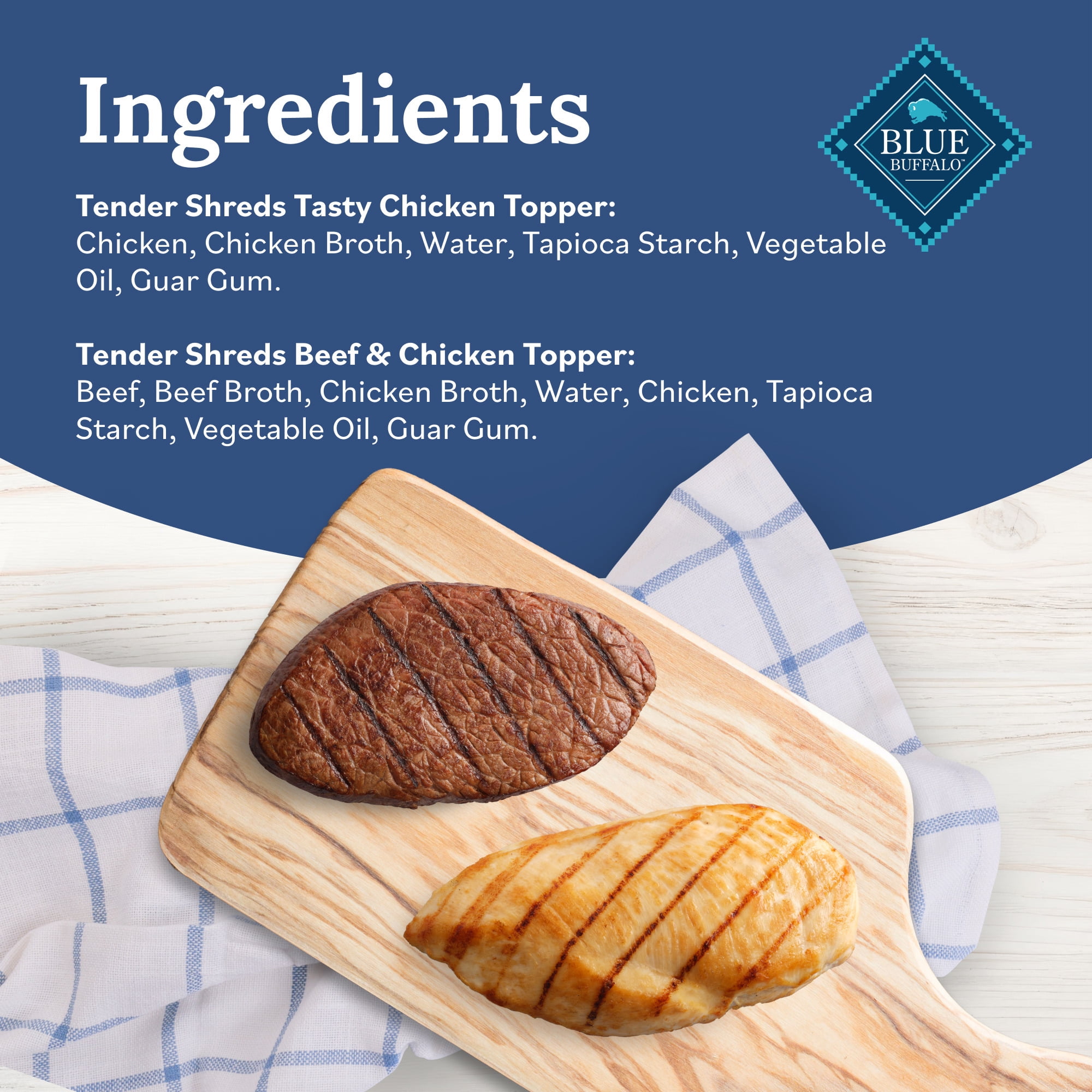 (2 pack) Blue Buffalo Tender Shreds Toppers, Natural Dog Food, 2.5-oz. Pouch, 12-Count Variety Pack