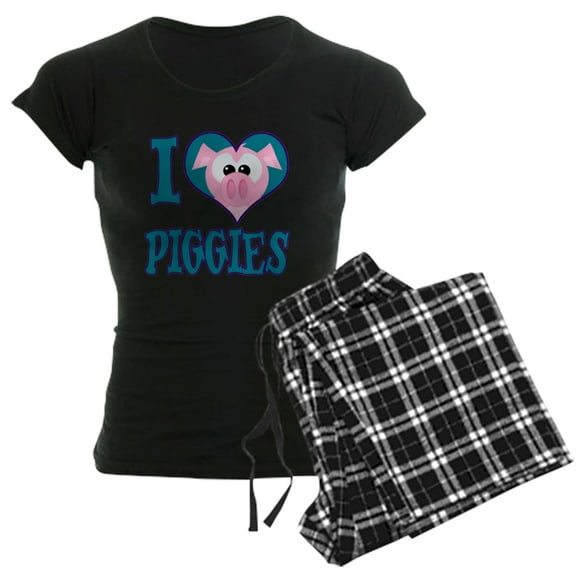 CafePress - I Love (Heart) Piggies (Pigs) Women's Dark Pajamas - Women's Short Sleeve Print T-Shirt and Pants Dark Cotton Pajama Set