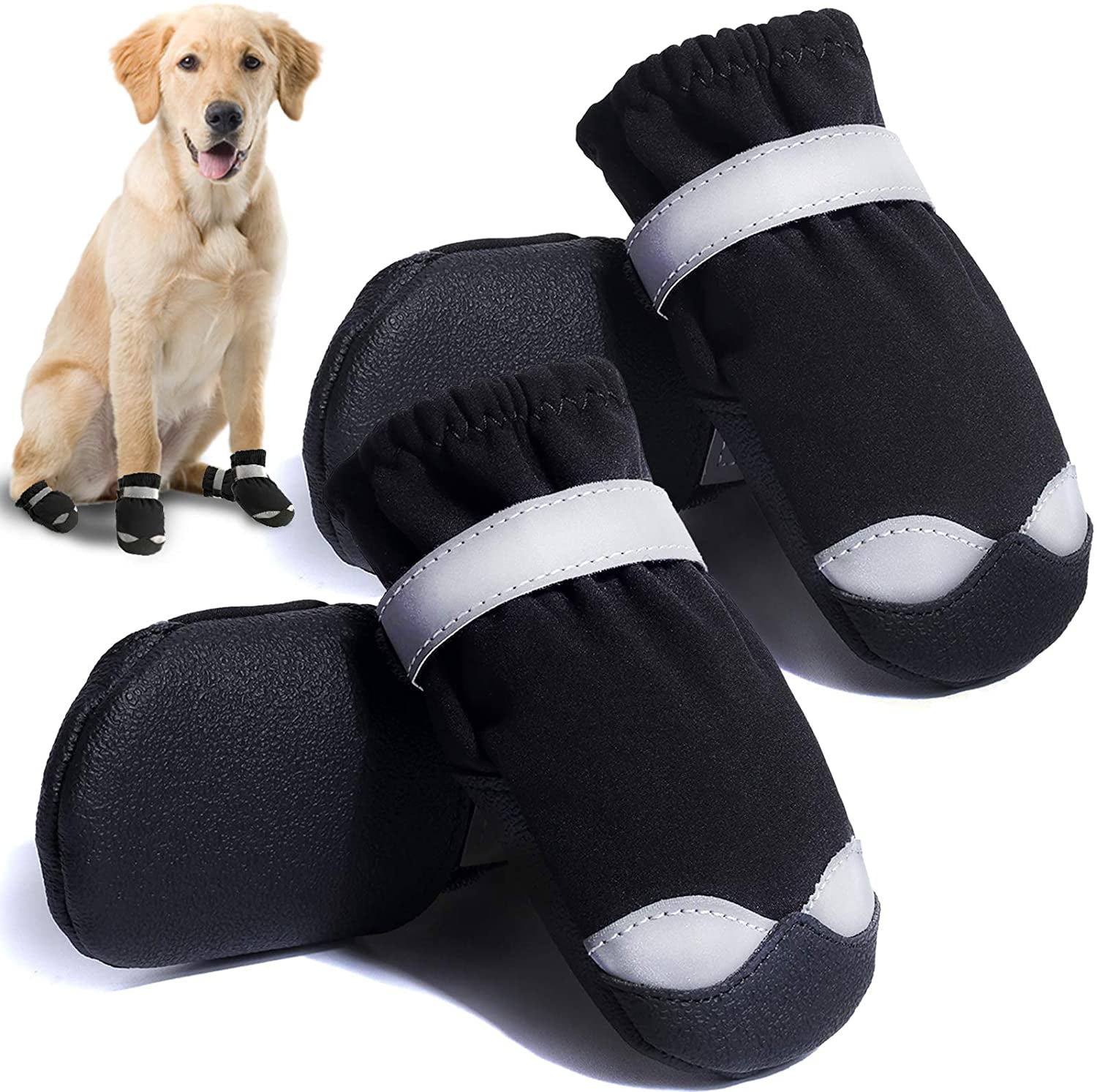 Dog Shoes Anti-Slip Dog Boots and Paw Protector for Small Medium Dogs 4PCS Dog Booties with Reflective Straps for Hot Pavement 