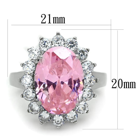 High polished (no plating) Stainless Steel Ring with Synthetic Synthetic Glass in Rose for Women Rose Stone Color Style TK3676 Size 10