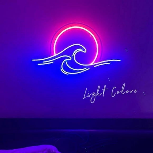 Sunrise Sunset Neon Sign Sun with Waves Neon Light Tropical LED Neon Wall Signs for Room Decor Anime Neon Light Acrylic Sunset Sign (Sunset with Waves