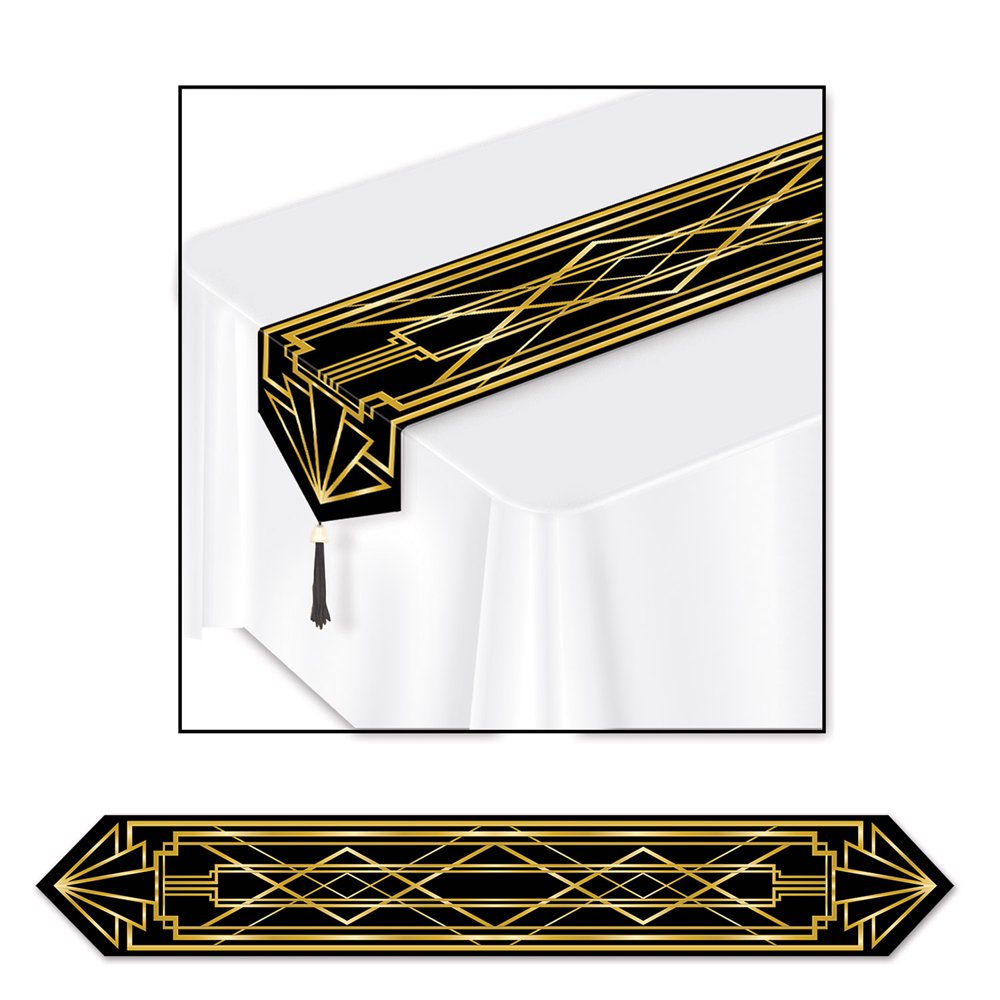 Club Pack of 12 Gold and Black Art Deco Table Runners 6'