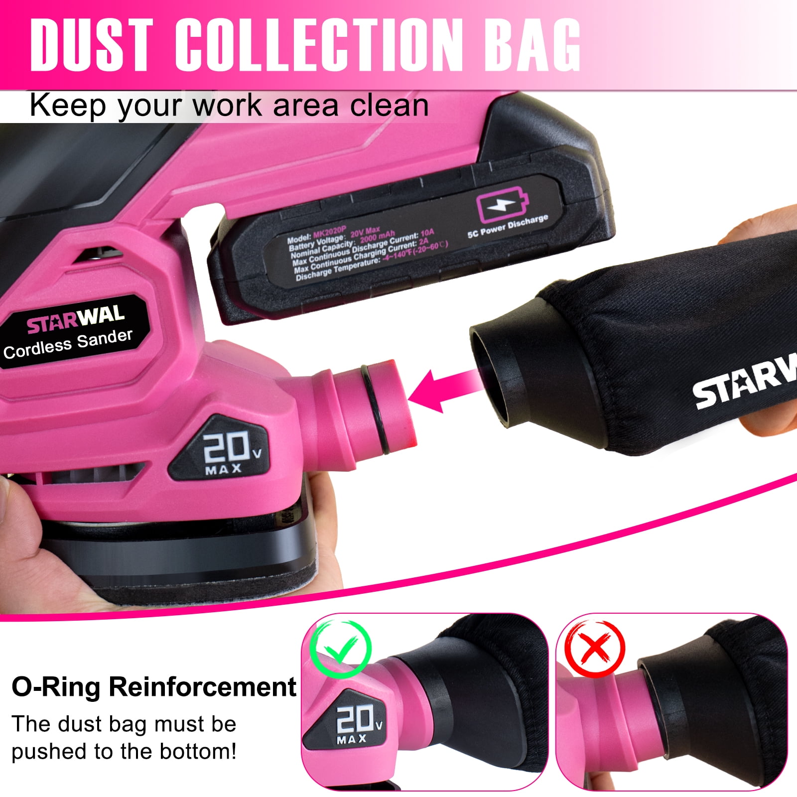 Starwal 20V Cordless Detail Sander - 12000 RPM Electric Hand Sander, Compact Palm Sander for Tight Spaces Woodworking, 2.0Ah Battery and Charger Included