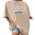 thumbnail image 2 of CUZIBR Ladies Tops Shirts For Women Summer Fashion Short Sleeve Round Neck Casual Letter Print Loose Fit Relaxed Breathable Lightweight Oversized Trendy Graphic Tee,Khaki,XL, 2 of 4